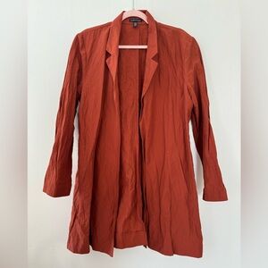 Eileen Fisher Crumpled Blazer Burnt Orange Medium Cotton Blend